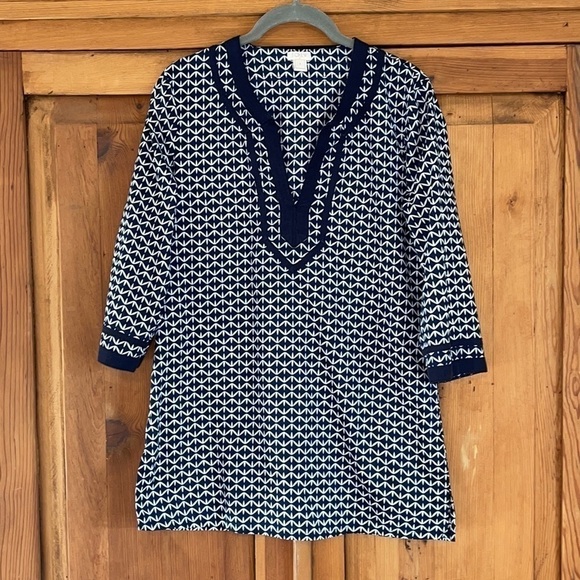 J. Crew Blue & White Cotton V Neck Tunic Sz. Small - Picture 8 of 9